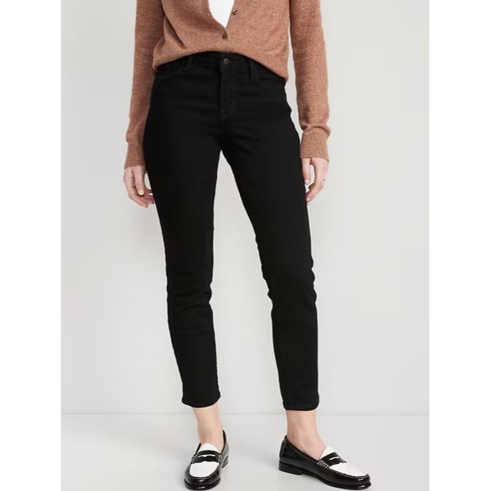 Old Navy Power Slim Straight Ankle Jeans Womens 2 Short Black Stretch NEW